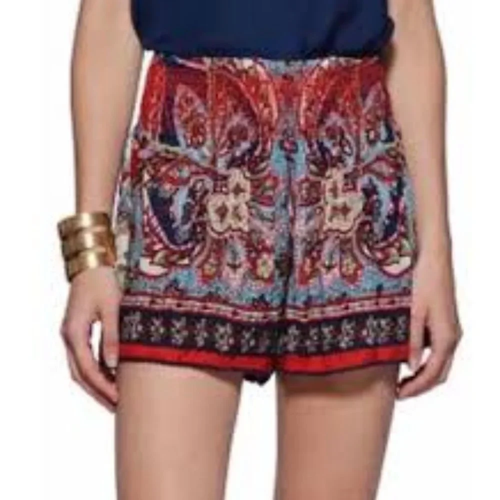 Patrons of Peace Red Smocked Waist Boho Shorts szM